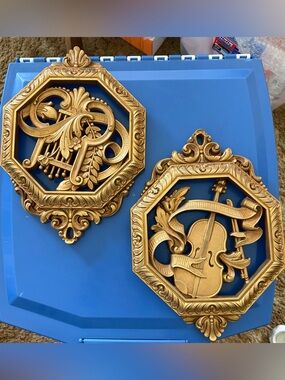 Vintage Syroco Gold Musical Wall Plaques - Set of 2